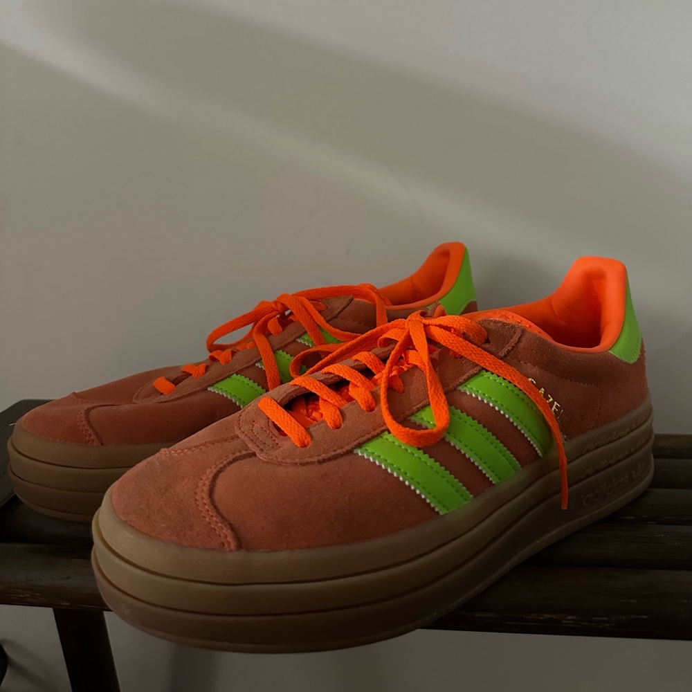 Adidas Orange and Green Platform Sneakers